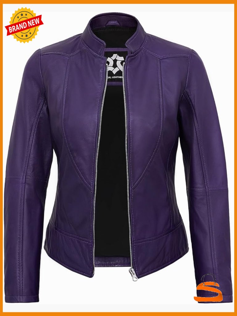 Real Lambskin Leather Motorcycle Jacket Women - Cafe Racer Style, Long Sleeve,